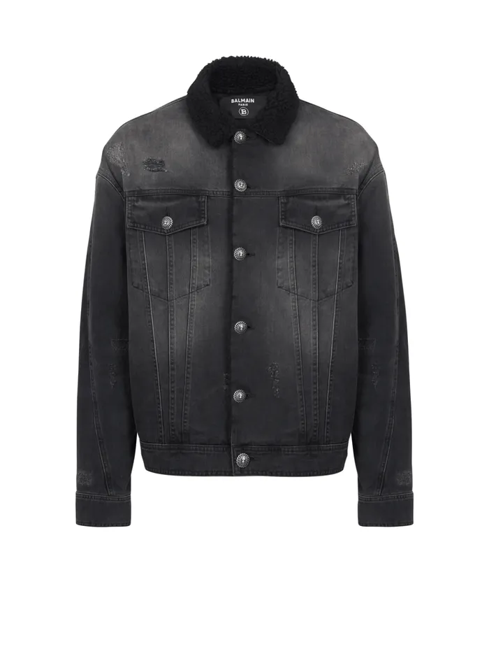 Faded Denim Jacket Black Men Balmain Denim