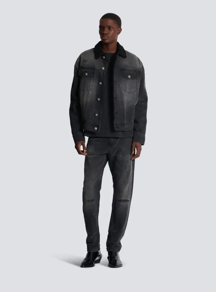 Faded Denim Jacket Black Men Balmain Denim