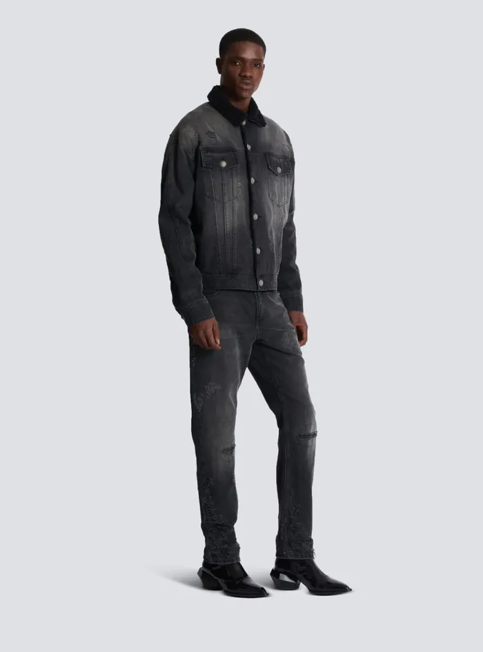 Faded Denim Jacket Black Men Balmain Denim