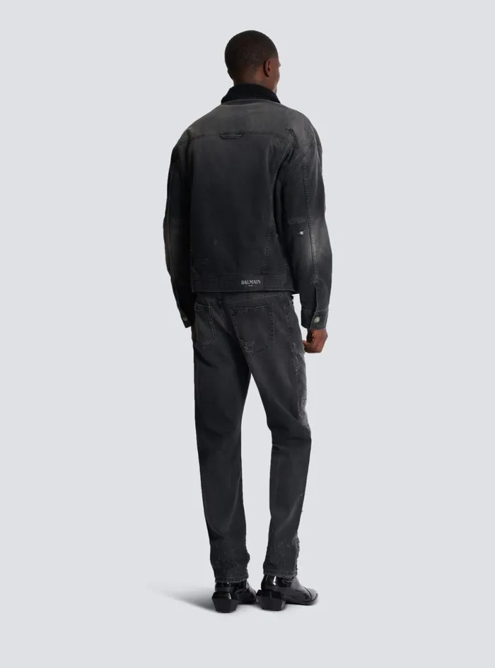 Faded Denim Jacket Black Men Balmain Denim