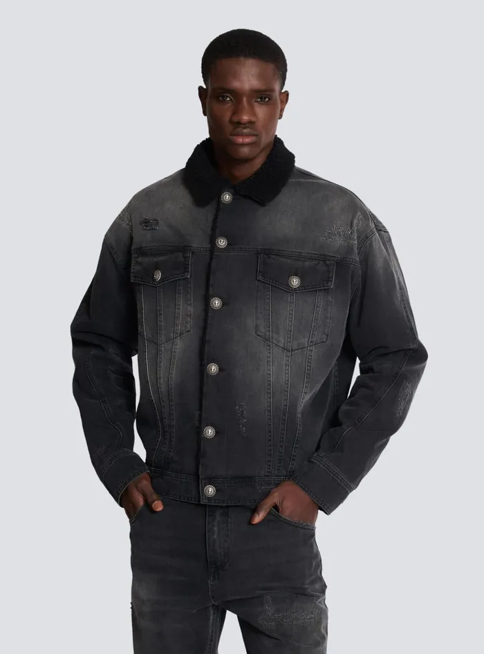 Faded Denim Jacket Black Men Balmain Denim