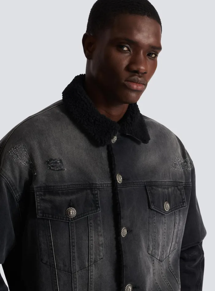 Faded Denim Jacket Black Men Balmain Denim