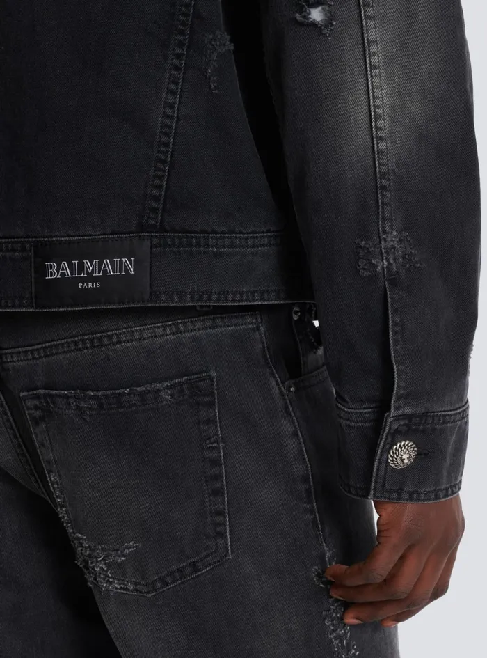 Faded Denim Jacket Black Men Balmain Denim