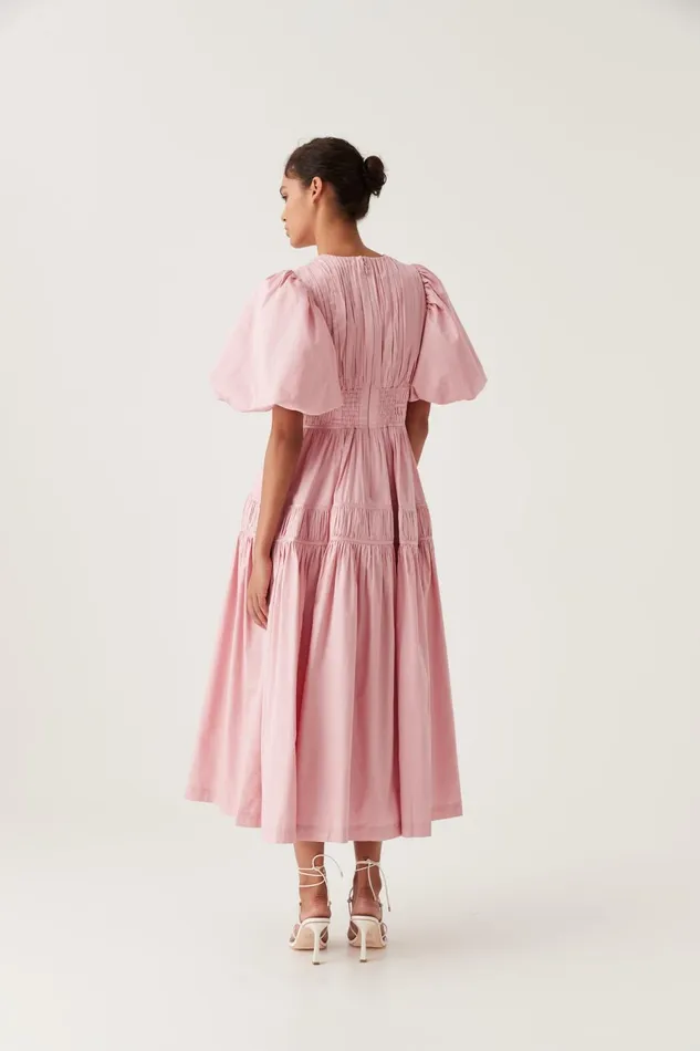 Fallingwater Ruched Midi Dress Chalk Pink Women Aje Pink Dresses