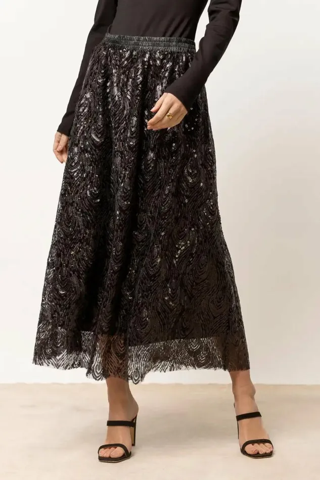Faye Sequin Skirt In Black Black Women Bohme Skirts