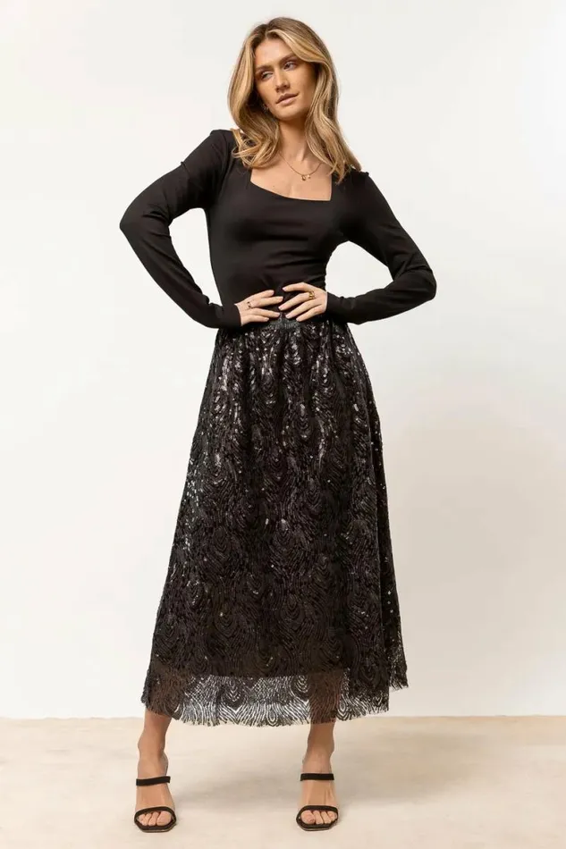 Faye Sequin Skirt In Black Black Women Bohme Skirts