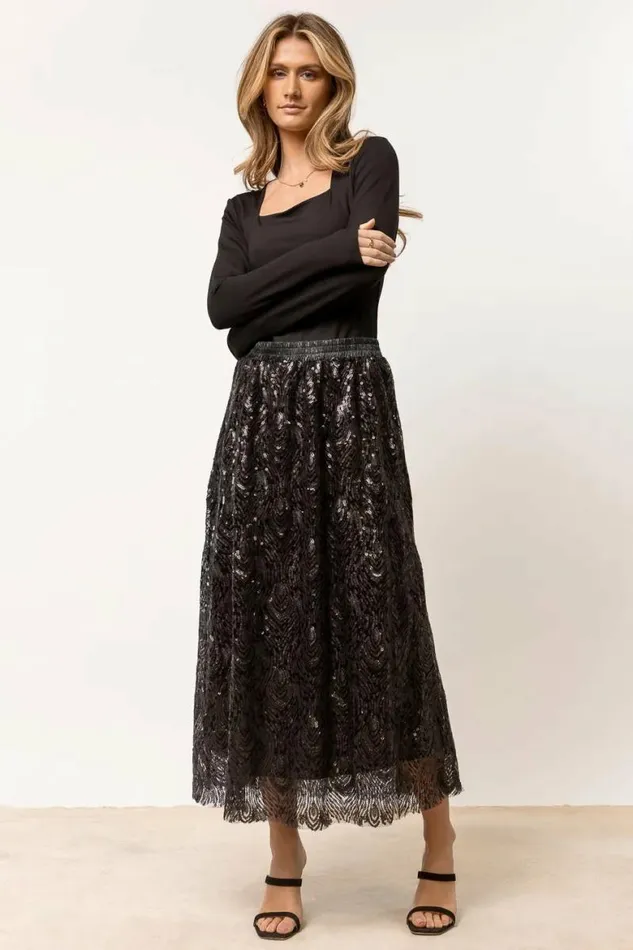 Faye Sequin Skirt In Black Black Women Bohme Skirts