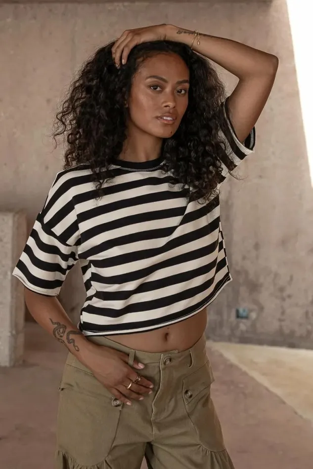 Felix Striped Top In Black Black Women Bohme Tees and Tanks