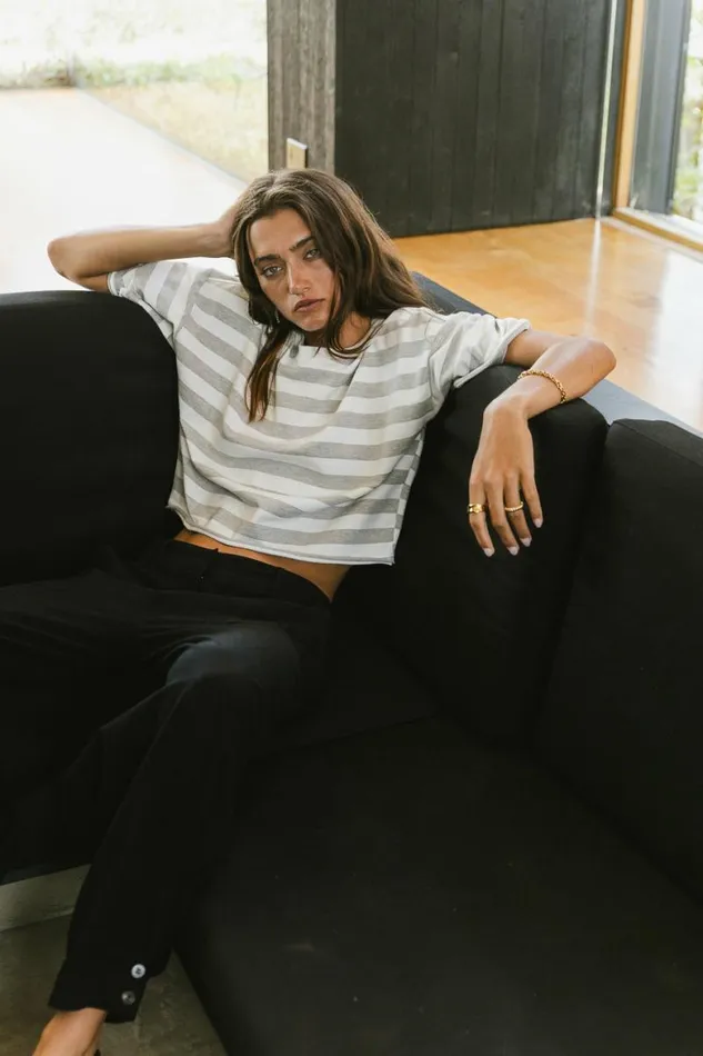 Felix Striped Top In Grey Grey Women Bohme Tees and Tanks