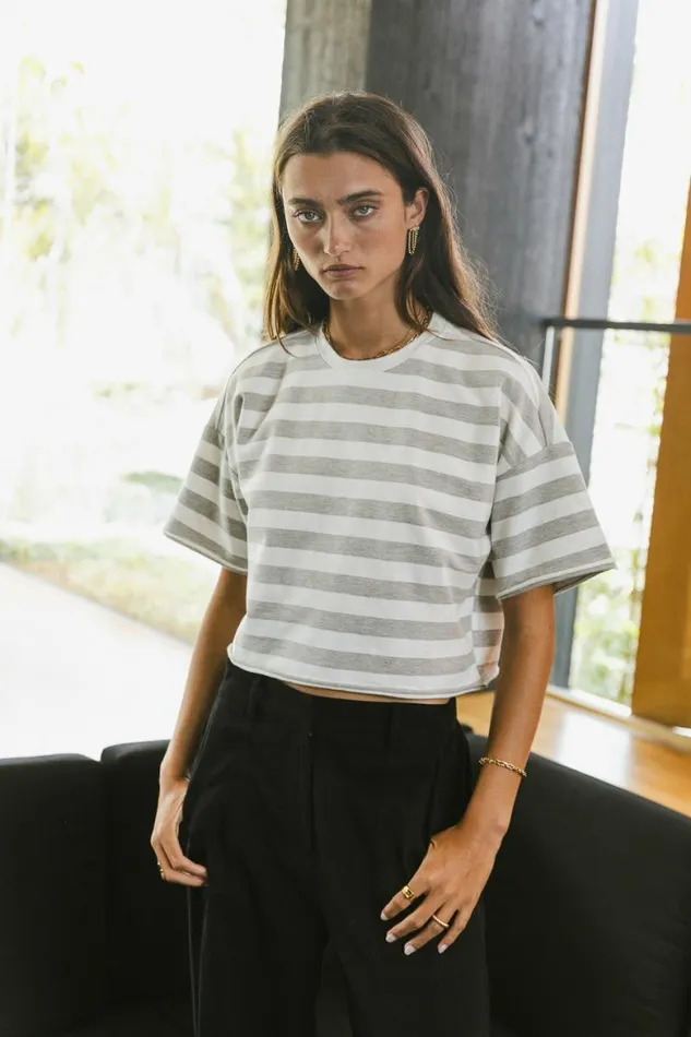 Felix Striped Top In Grey Grey Women Bohme Tees and Tanks