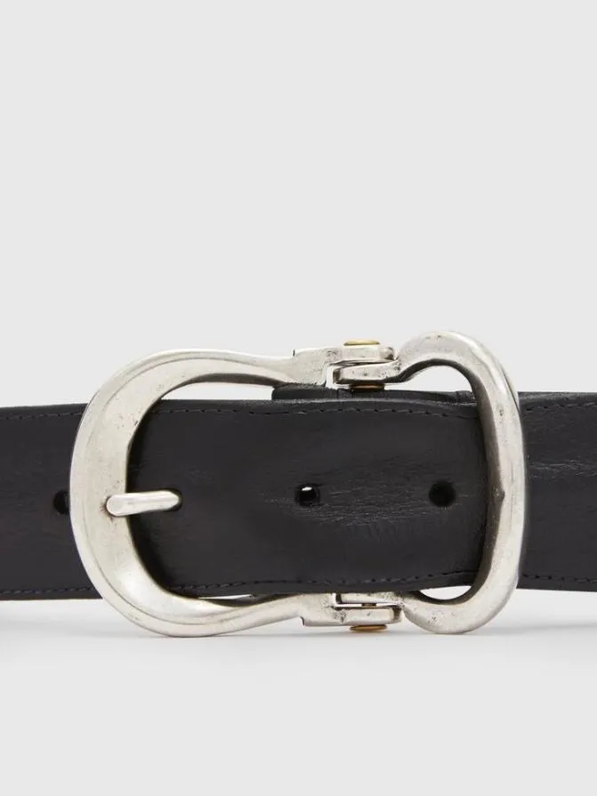 FIBEL ANTIQUE NICKLE FINISH BELT Black AccessoriesLeather John Varvatos Belts