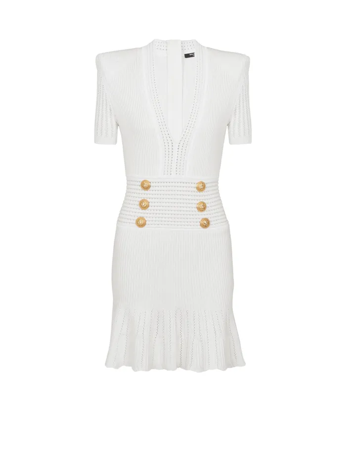 Flared Knit Dress White Women Balmain Dresses