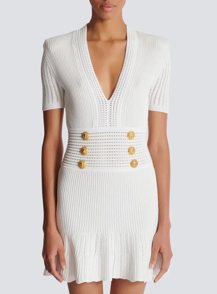 Flared Knit Dress White Women Balmain Dresses