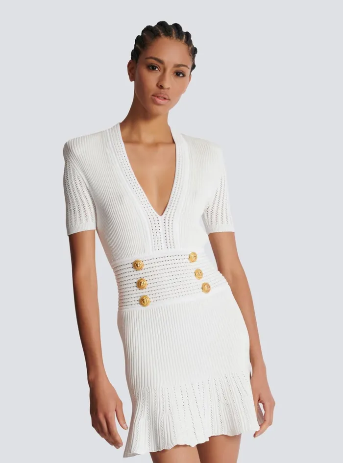 Flared Knit Dress White Women Balmain Dresses