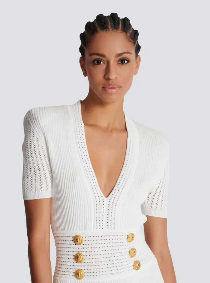 Flared Knit Dress White Women Balmain Dresses