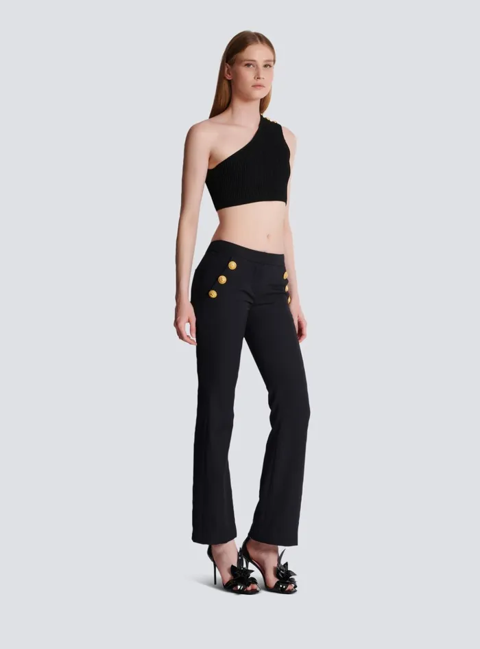 Flared Trousers With Buttons Black Women Balmain Trousers And Shorts