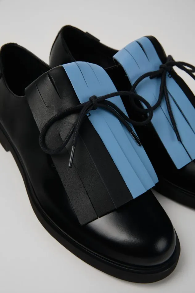 Flat Shoes Women Camper Twins Black Leather Shoe