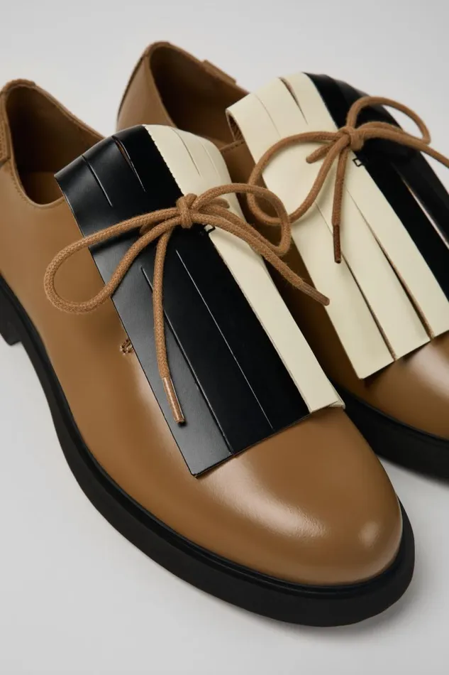 Flat Shoes Women Camper Twins Brown Leather Shoe