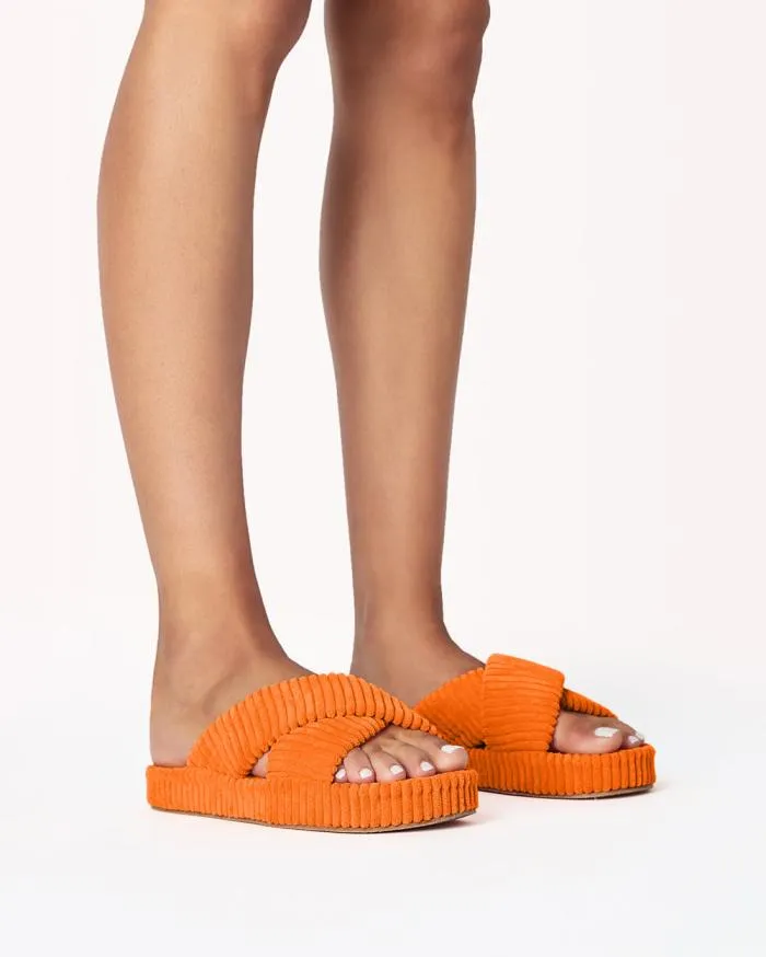 Flats Billini Sandals and Slides HUXLEY ORANGE RIBBED TERRY