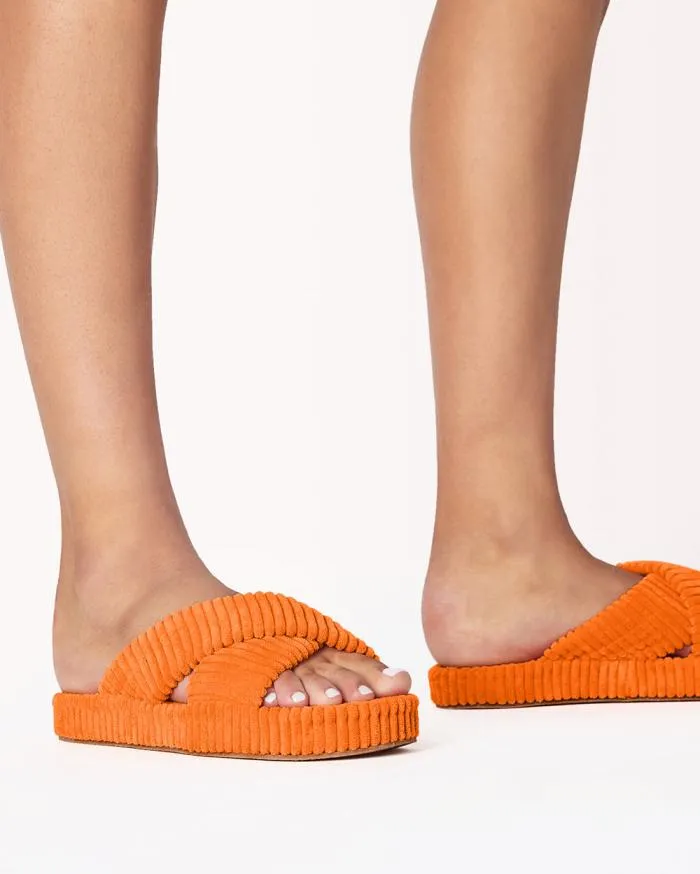 Flats Billini Sandals and Slides HUXLEY ORANGE RIBBED TERRY