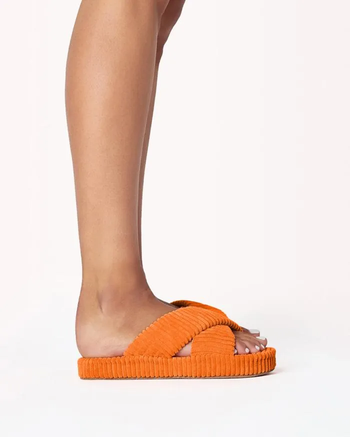 Flats Billini Sandals and Slides HUXLEY ORANGE RIBBED TERRY