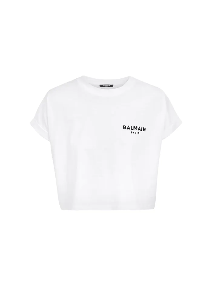 Flocked Paris Cropped TShirt White Women Balmain TShirts