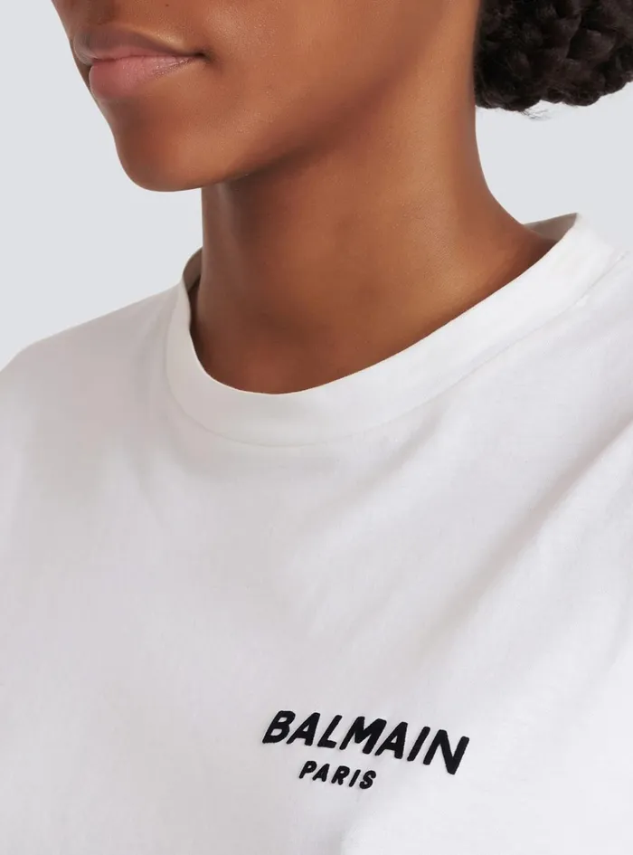 Flocked Paris Cropped TShirt White Women Balmain TShirts