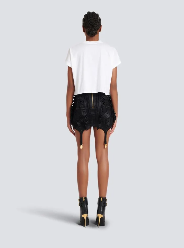 Flocked Paris Cropped TShirt White Women Balmain TShirts