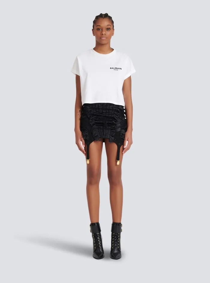 Flocked Paris Cropped TShirt White Women Balmain TShirts