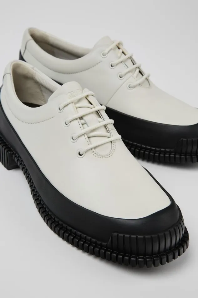 Formal Shoes Women Camper Pix White And Black Leather Laceup Shoes