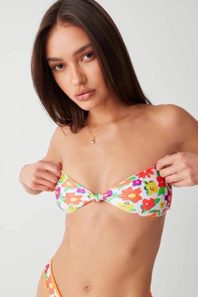 Frankies Bikinis Bikinis Women Crescent Shine Bandeau Bikini Top French Flowers
