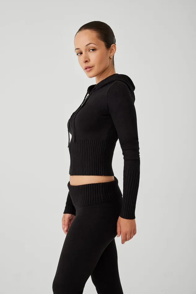 Frankies Bikinis Cloud Knits Women Aimee Cloud Knit Zip Up Hoodie Black
