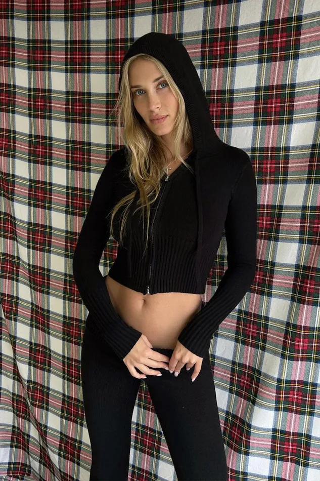 Frankies Bikinis Cloud Knits Women Aimee Cloud Knit Zip Up Hoodie Black