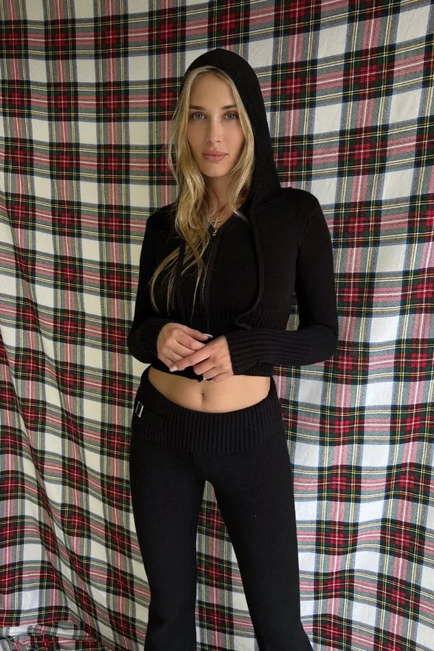 Frankies Bikinis Cloud Knits Women Aimee Cloud Knit Zip Up Hoodie Black