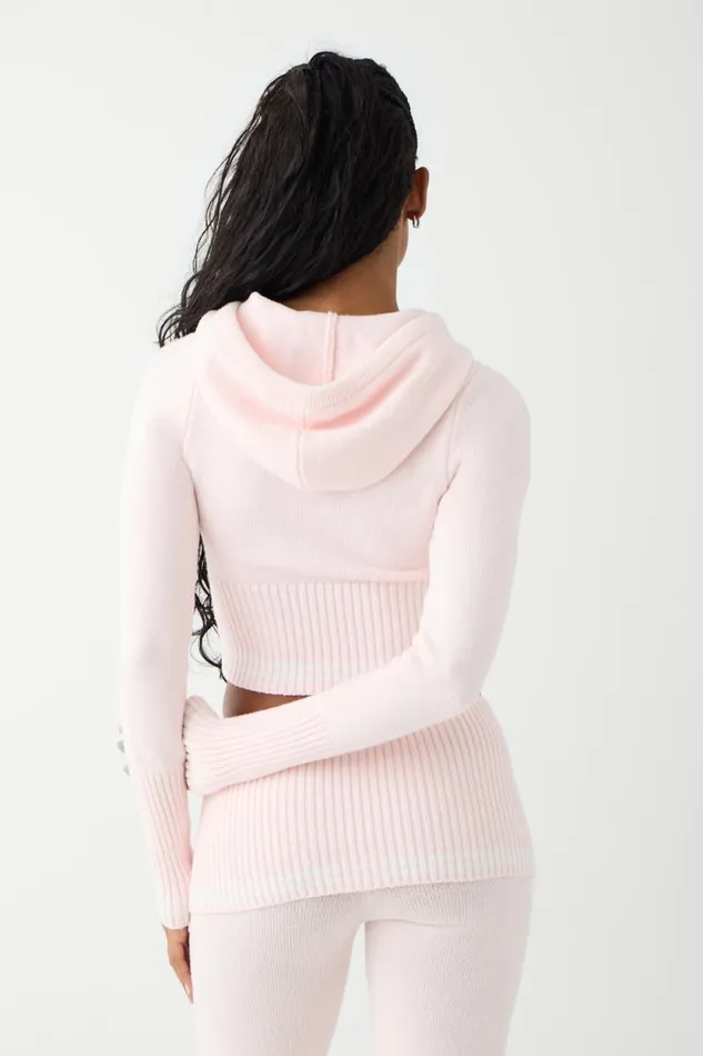 Frankies Bikinis Cloud Knits Women Aimee Cloud Knit Zip Up Hoodie Rosebud Pink