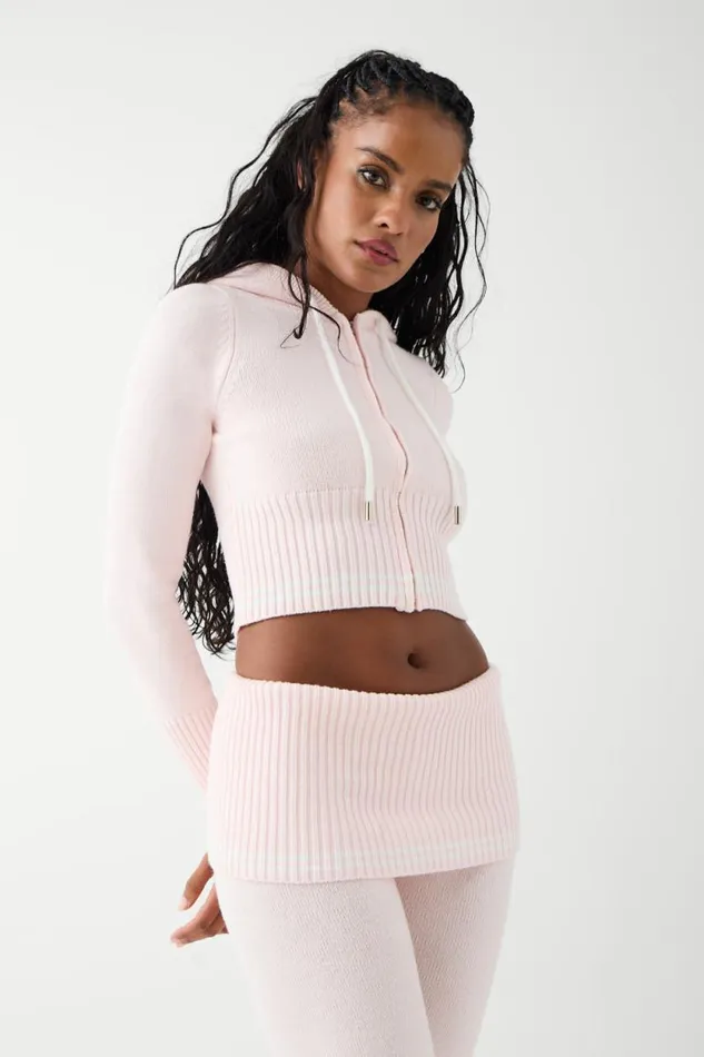 Frankies Bikinis Cloud Knits Women Aimee Cloud Knit Zip Up Hoodie Rosebud Pink