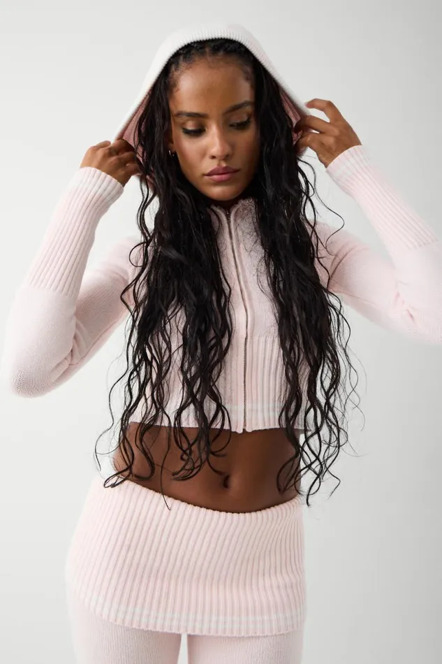 Frankies Bikinis Cloud Knits Women Aimee Cloud Knit Zip Up Hoodie Rosebud Pink