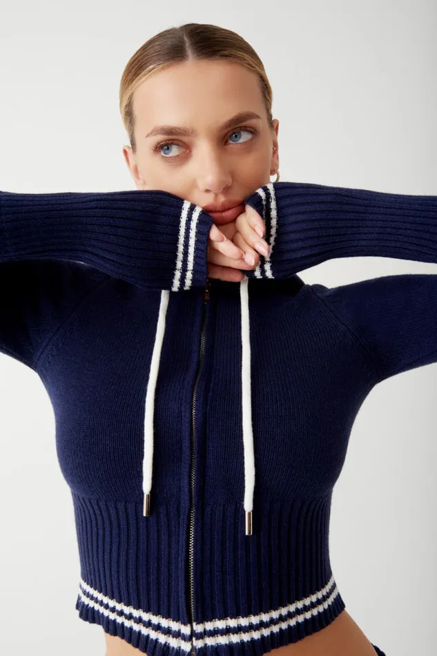 Frankies Bikinis Cloud Knits Women Aimee Cloud Knit Zip Up Hoodie Starlight