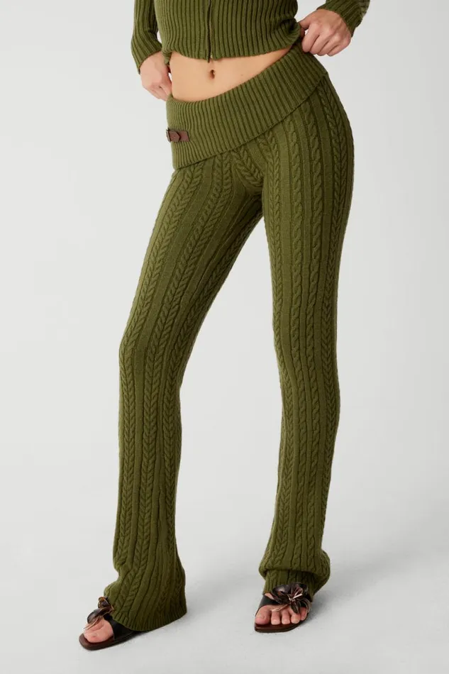 Frankies Bikinis Cloud Knits Women Fleur Cable Cloud Knit Pant Jade Green