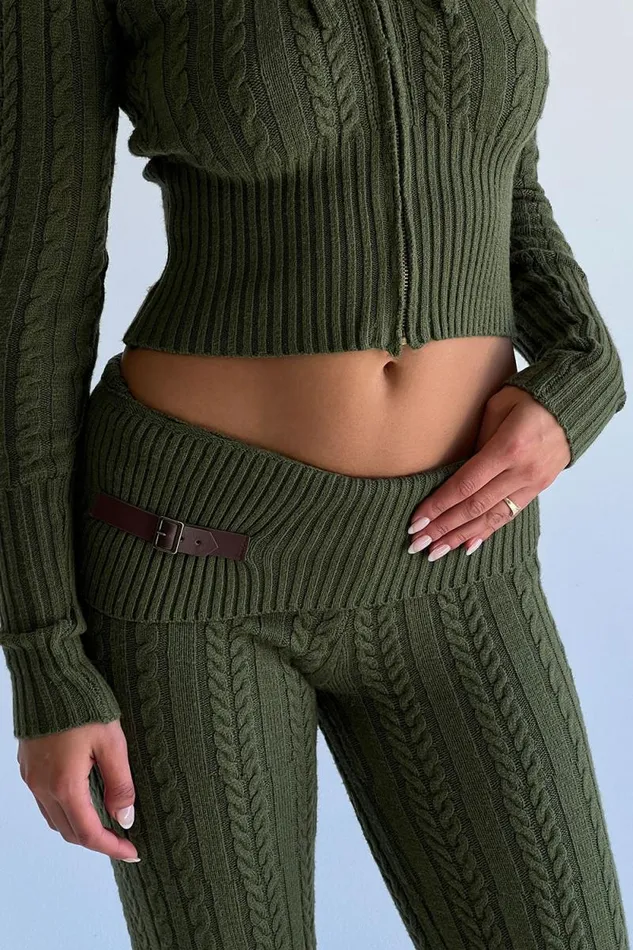 Frankies Bikinis Cloud Knits Women Fleur Cable Cloud Knit Pant Jade Green
