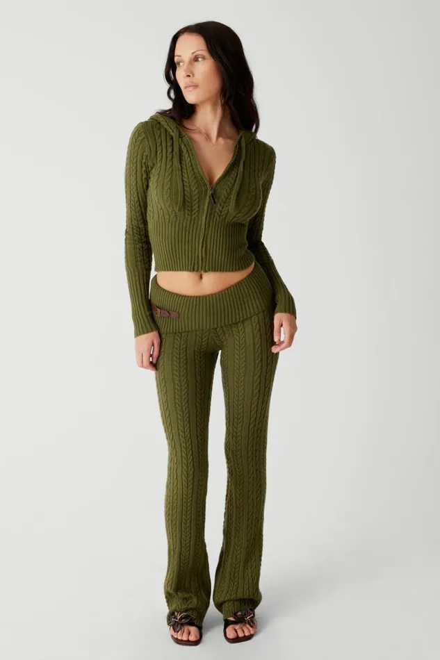 Frankies Bikinis Cloud Knits Women Fleur Cable Cloud Knit Pant Jade Green