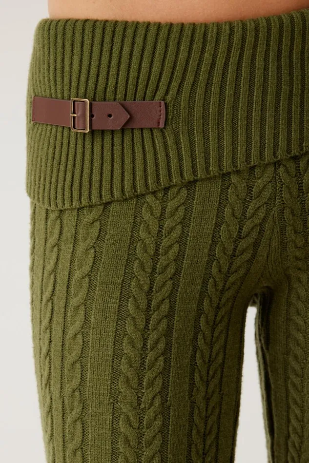 Frankies Bikinis Cloud Knits Women Fleur Cable Cloud Knit Pant Jade Green