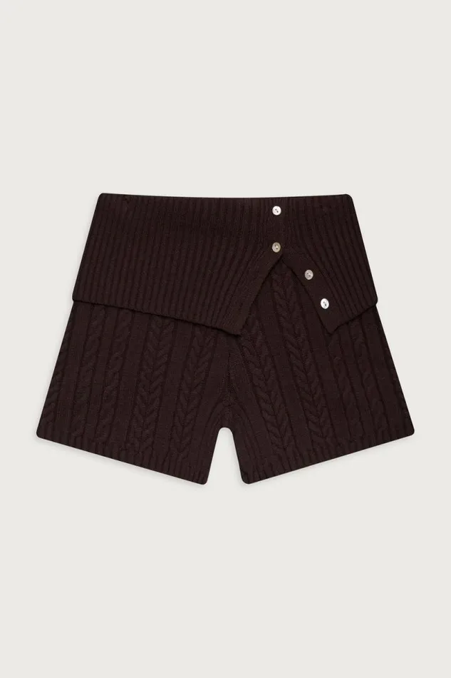 Frankies Bikinis Cloud Knits Women Nolan Cable Cloud Knit Mini Short Mocha