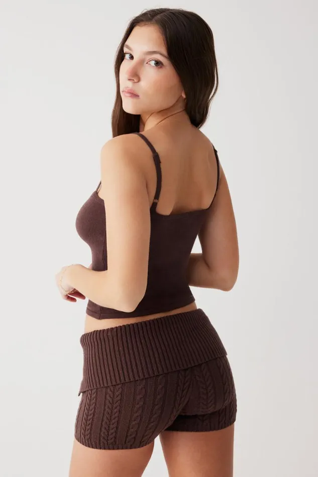 Frankies Bikinis Cloud Knits Women Nolan Cable Cloud Knit Mini Short Mocha