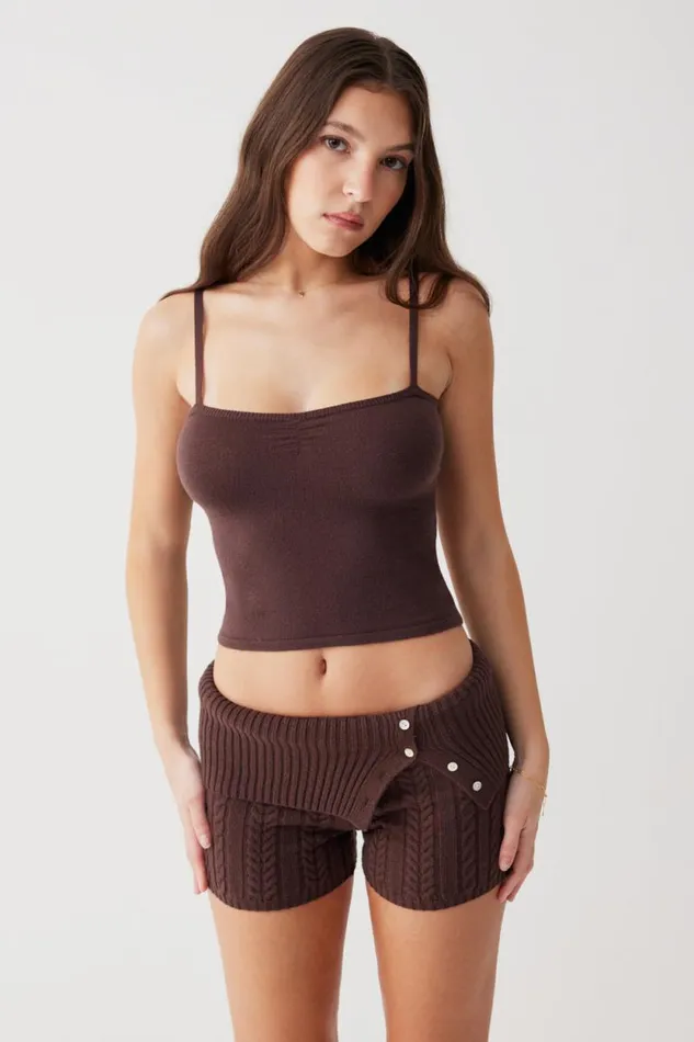 Frankies Bikinis Cloud Knits Women Nolan Cable Cloud Knit Mini Short Mocha