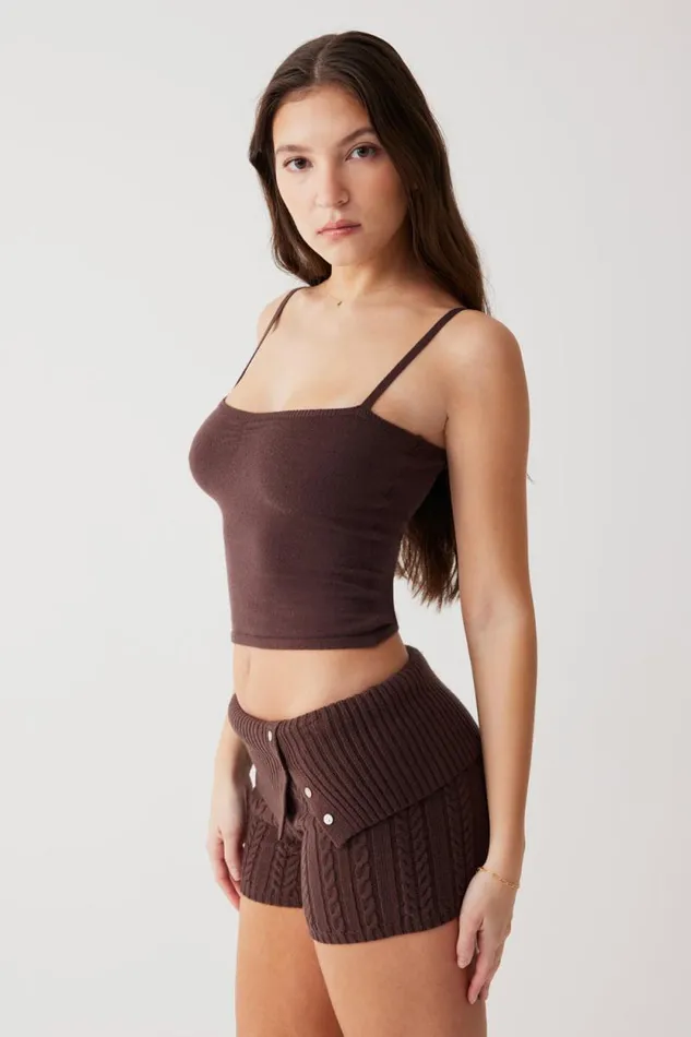 Frankies Bikinis Cloud Knits Women Nolan Cable Cloud Knit Mini Short Mocha