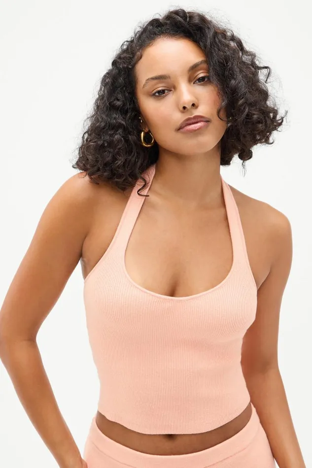 Frankies Bikinis Matching Sets Women Marialla Cloud Knit Halter Top Sweet Tea
