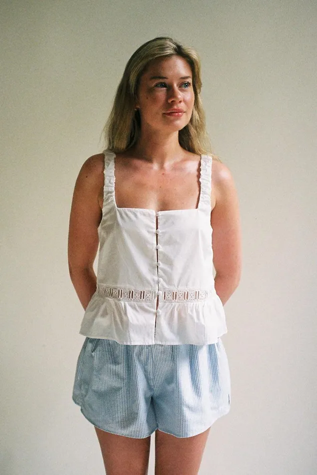Frankies Bikinis Matching Sets Women X DJERF AVENUE Airy Poplin Buttoned Top White