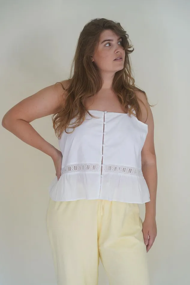 Frankies Bikinis Matching Sets Women X DJERF AVENUE Airy Poplin Buttoned Top White