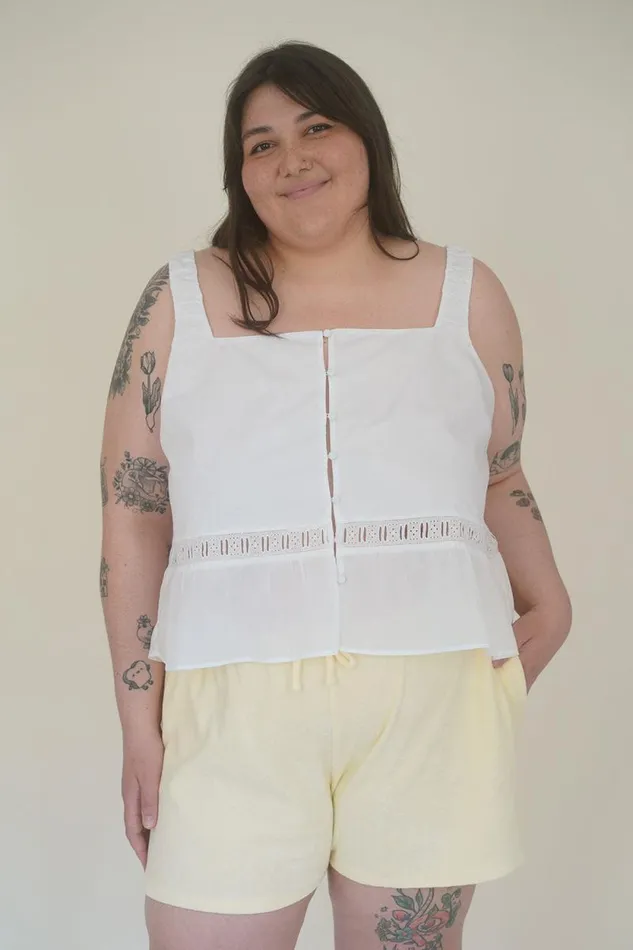 Frankies Bikinis Matching Sets Women X DJERF AVENUE Airy Poplin Buttoned Top White
